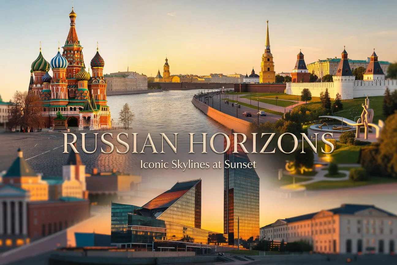 Collage of 10 Russian cities Moscow St Petersburg Kazan Krasnodar Yekaterinburg for meeting brides 2026