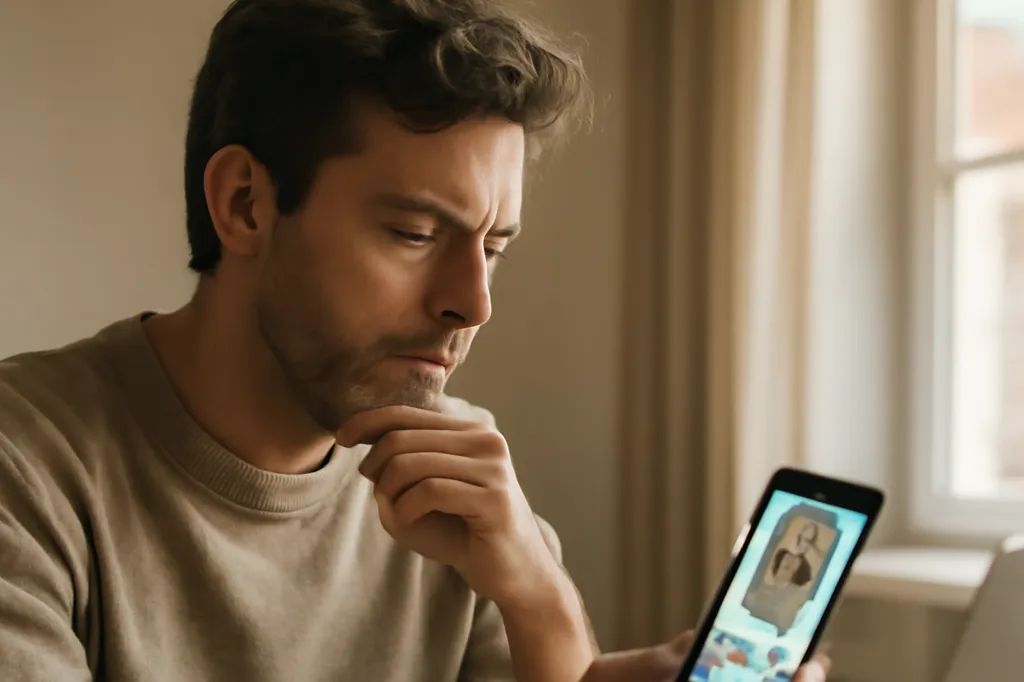 Carefully checking a dating profile's consistency before investing time or trust.
