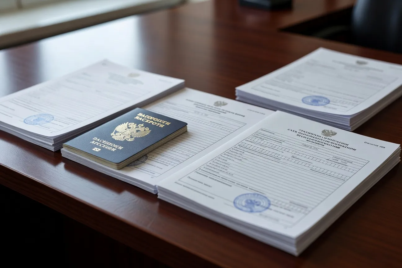 Conjoint étranger consultant des documents officiels et un passeport à un bureau