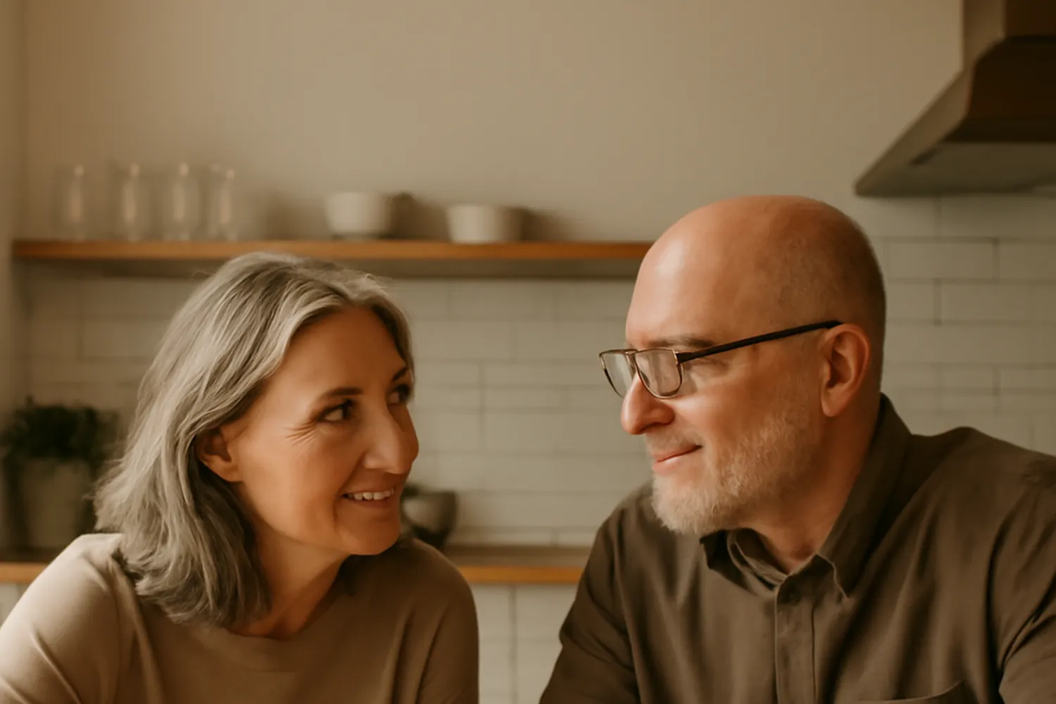 Couple having a quiet conversation over coffee at home