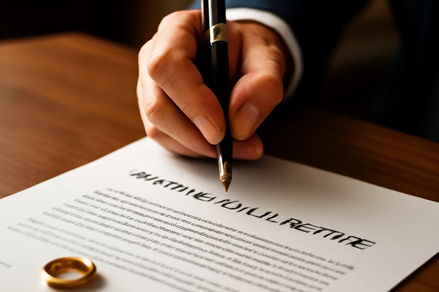 Close-up of a matrimonial regime contract being signed