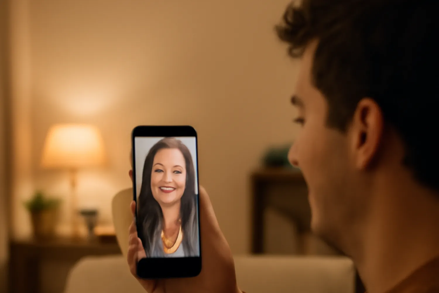 Persona en videochat con un match a traves de una aplicacion con traduccion