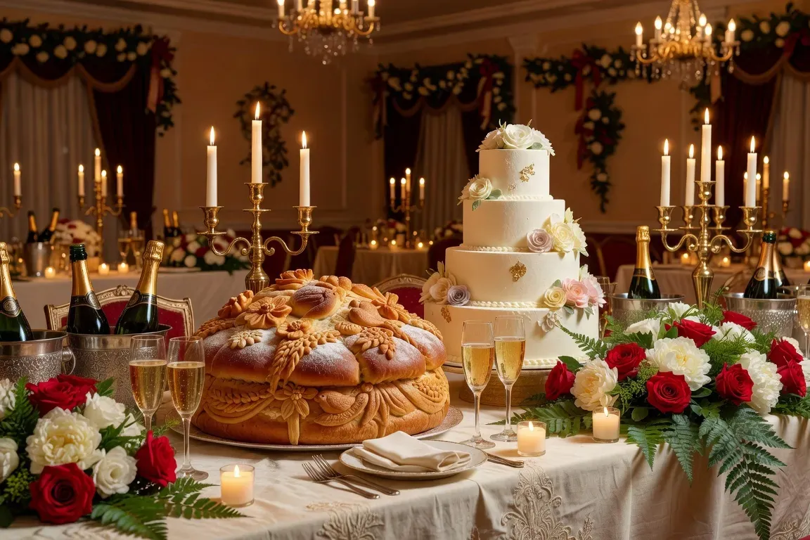 Orthodox Russian wedding ceremony with bride and groom receiving golden crowns from the priest