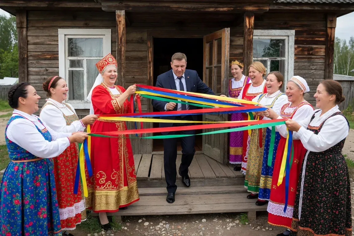 Traditional Russian wedding decorations and symbolic bread-and-salt ceremony