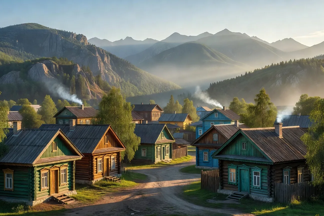 Vista panorámica de una ciudad regional rusa con arquitectura tradicional