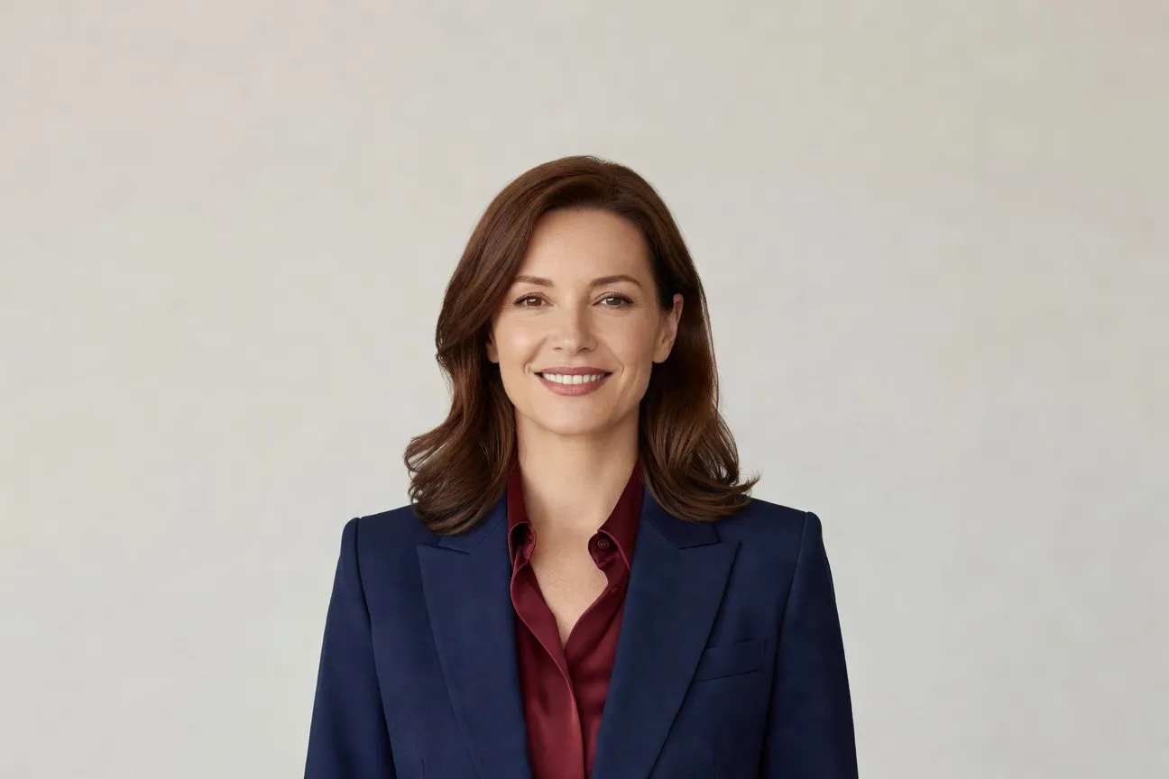 Elegant Russian woman in her 40s, confident professional portrait