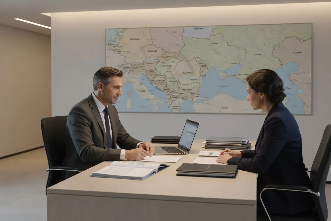 Professional matchmaking consultant reviewing agency documents
