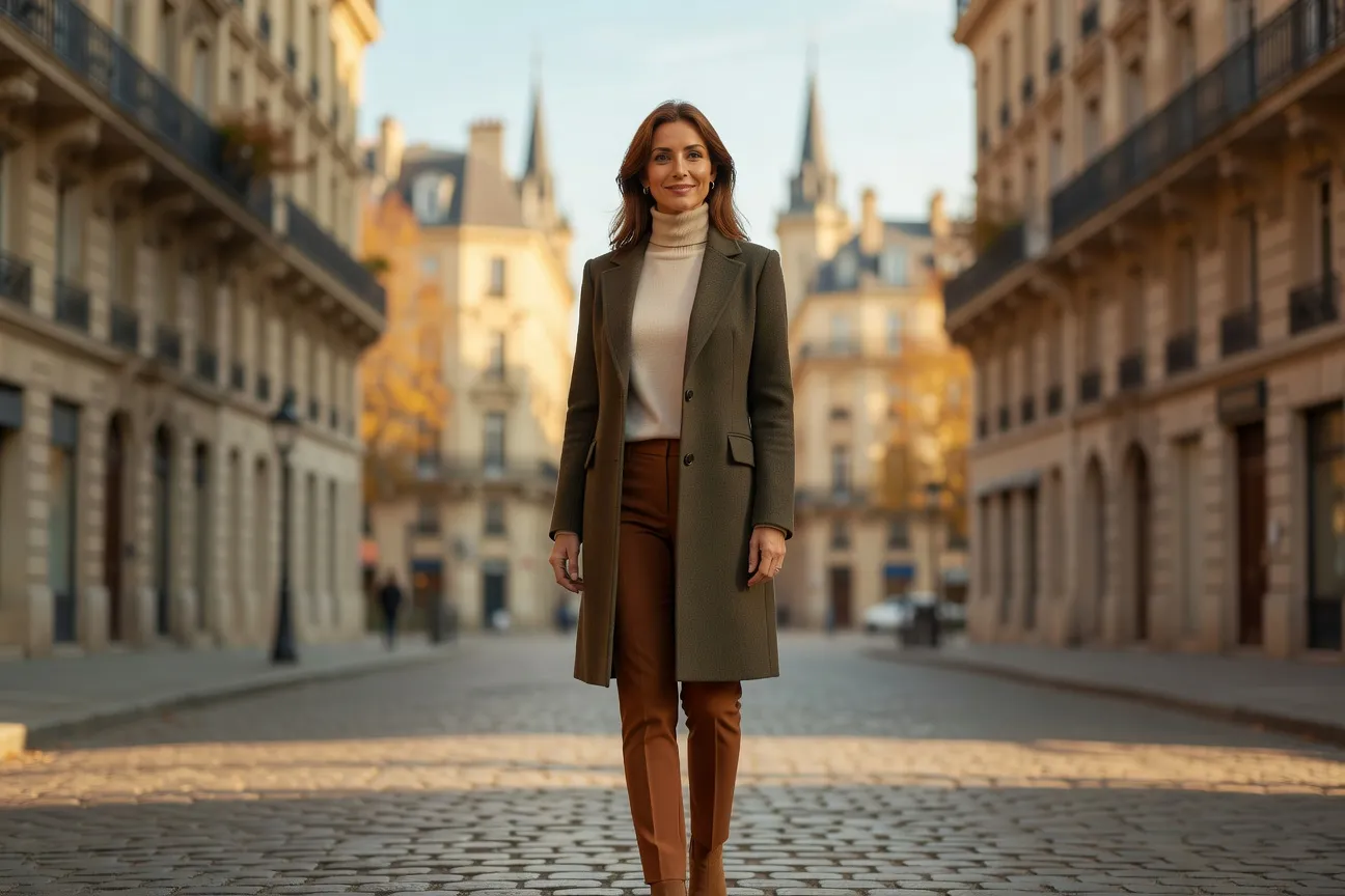 Elegant Russian woman in a European city with autumn light