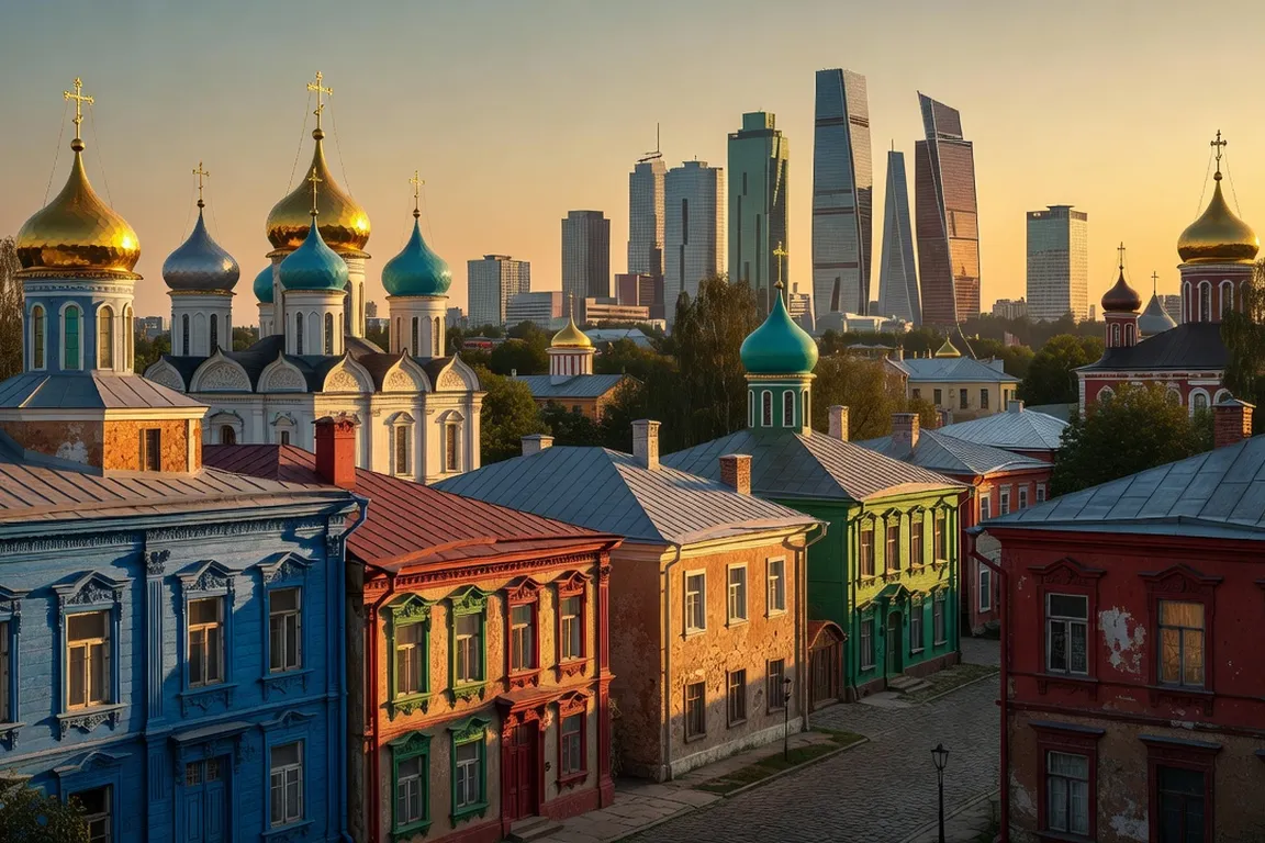 Vista panorámica de una ciudad regional rusa con arquitectura tradicional
