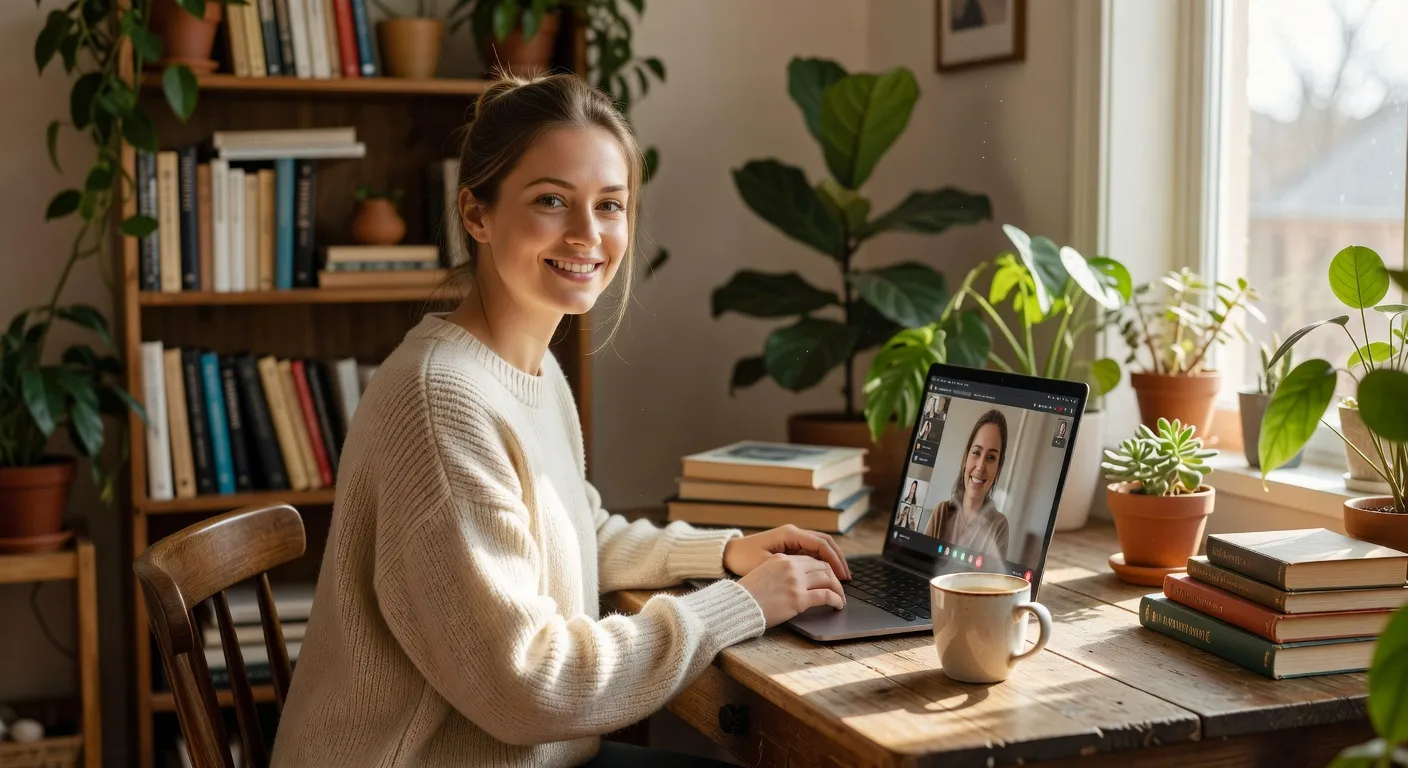 Woman smiling during video call