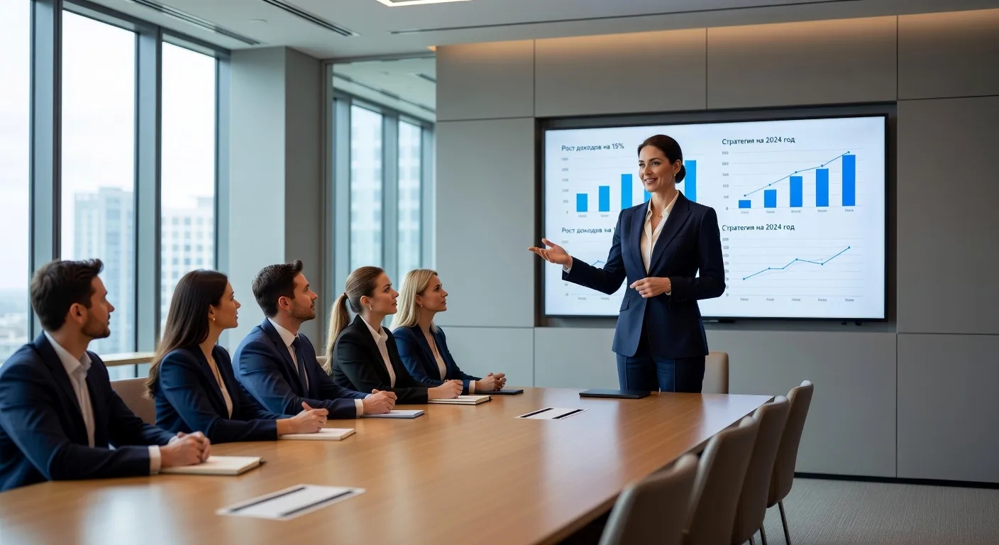 Professional Russian woman at a conference