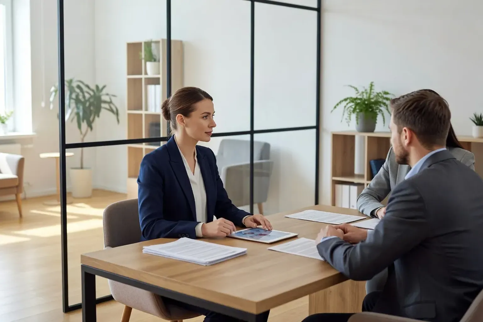 Modern marriage agency office interior in Kyiv with consultant and client