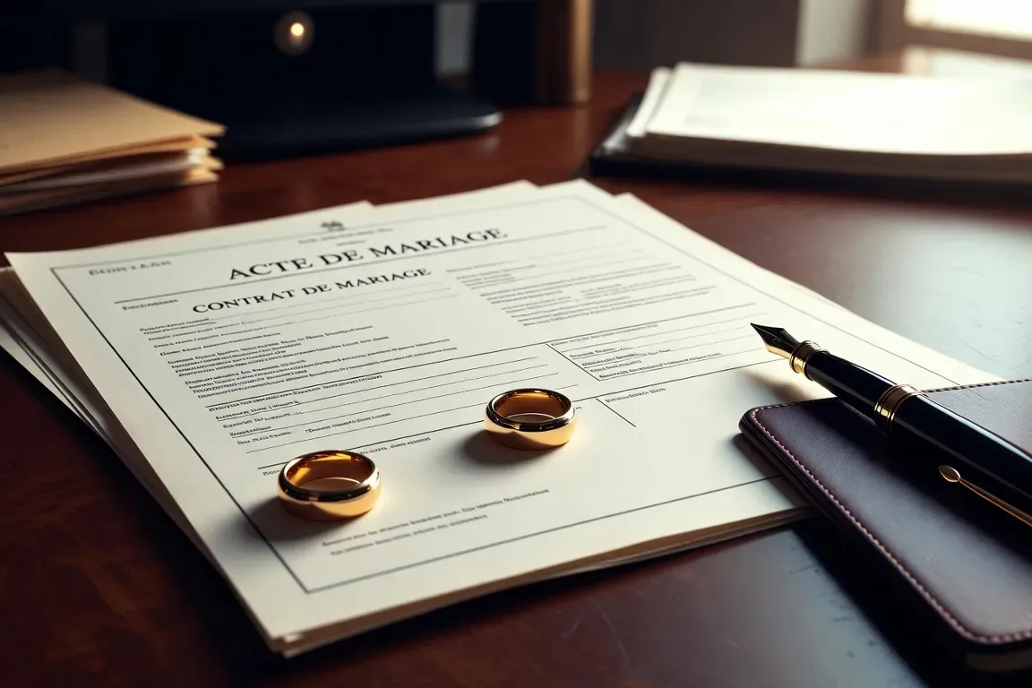Residency permit documents and marriage certificate for a Franco-Russian couple