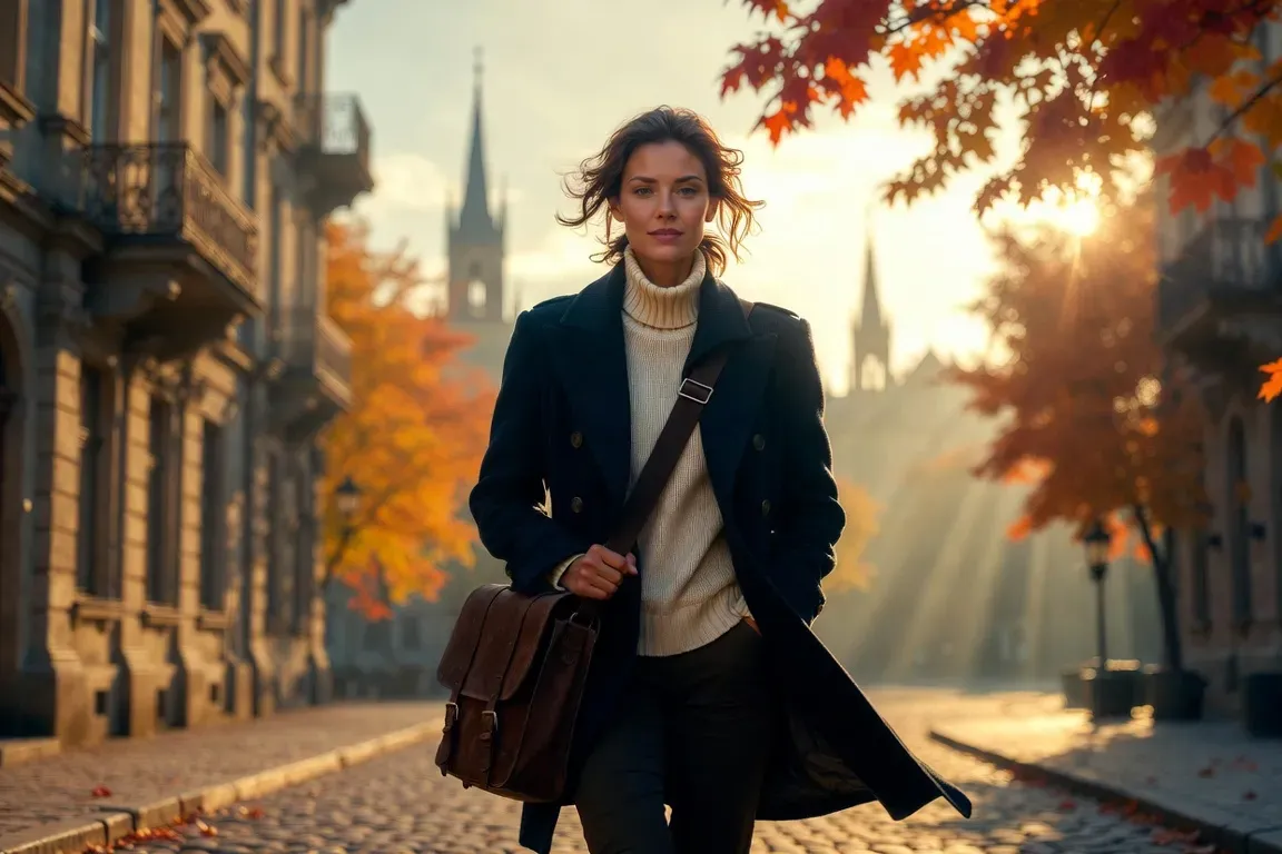 Russian woman in a city setting, combining professional confidence with personal warmth