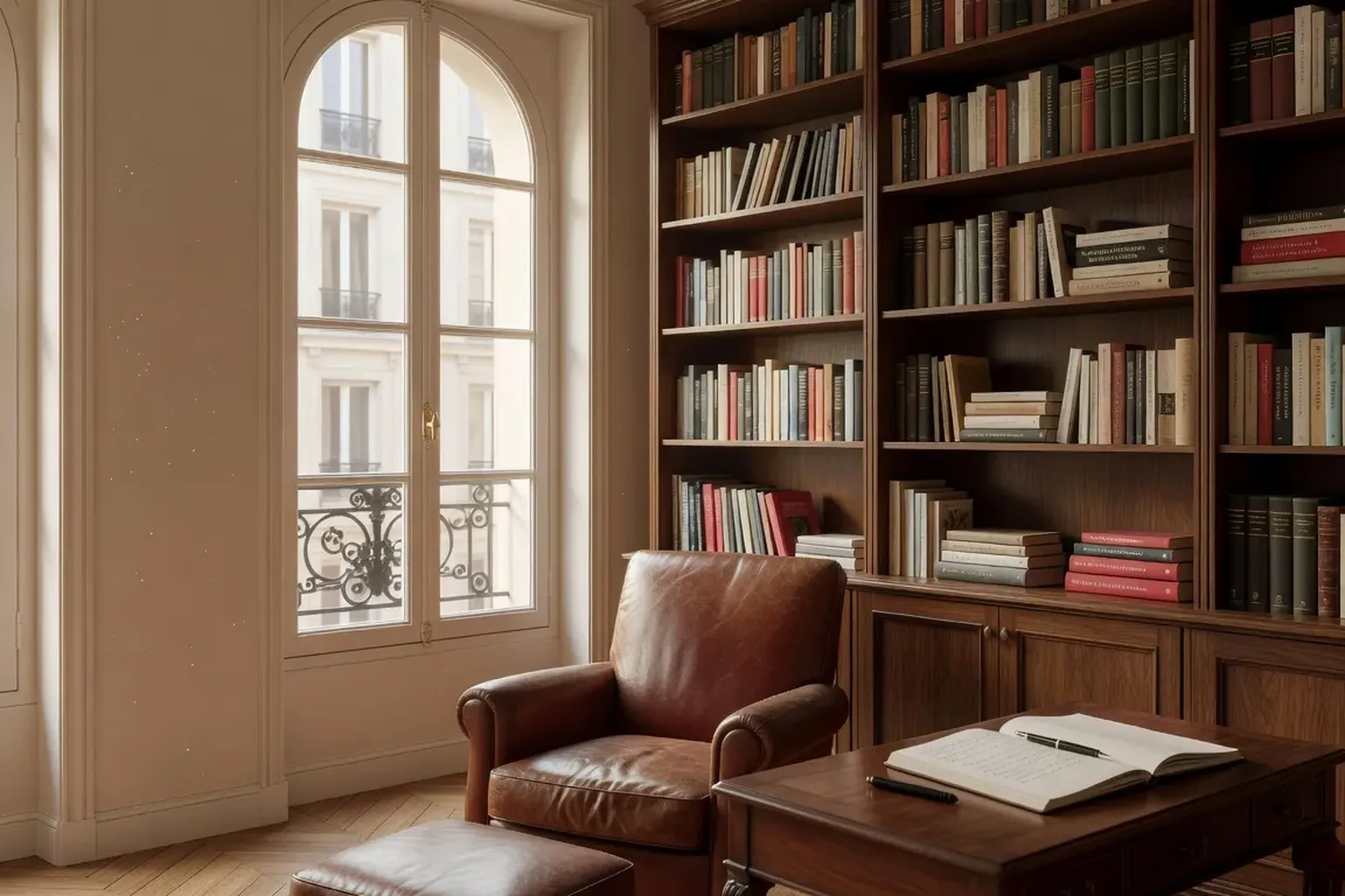 Cozy Parisian psychotherapist office interior